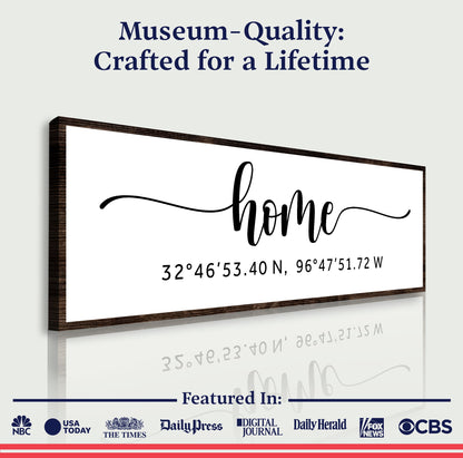 Canvas Family Home Coordinates Sign by Tailored Canvases framed dark wood coordinates on Tampa Home & Garden Store