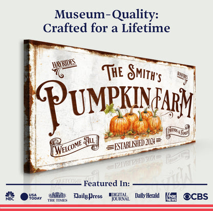 Personalized Pumpkin Farm Sign canvas by Tailored Canvases, rustic farmhouse art with pumpkins on Tampa Home & Garden Store