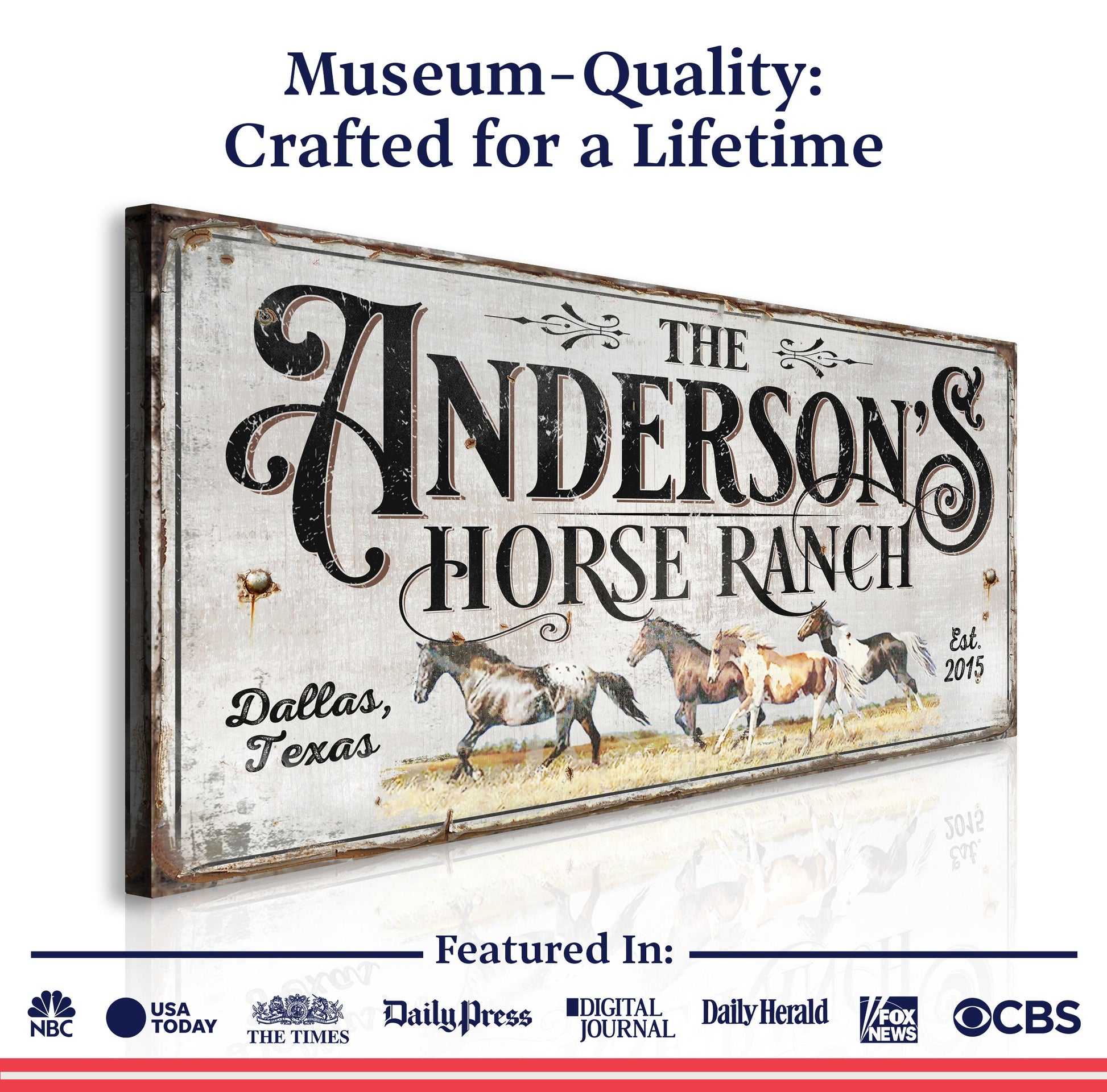 Personalized Horse Ranch Sign II canvas by Tailored Canvases with vintage horses on Tampa Home & Garden Store