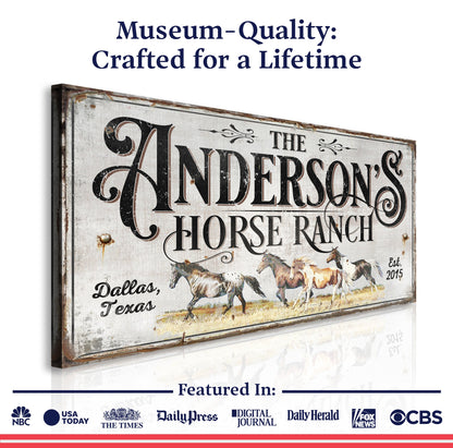 Personalized Horse Ranch Sign II canvas by Tailored Canvases with vintage horses on Tampa Home & Garden Store