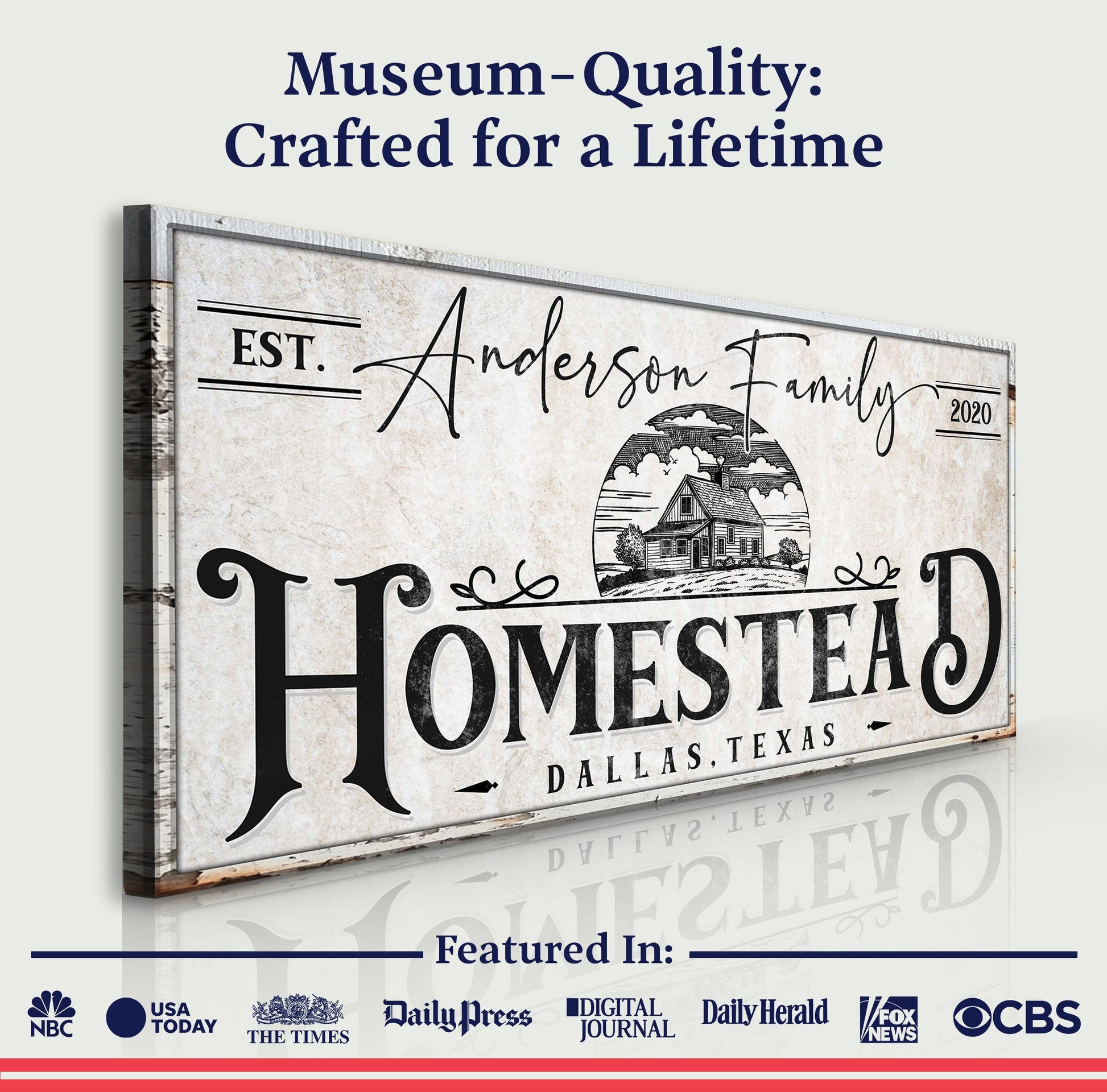 Tailored Canvases Homestead Sign XII canvas with vintage look and HOMESTEAD lettering on Tampa Home & Garden Store