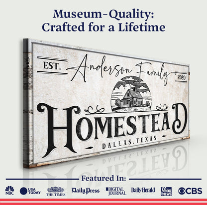 Tailored Canvases Homestead Sign XII canvas with vintage look and HOMESTEAD lettering on Tampa Home & Garden Store