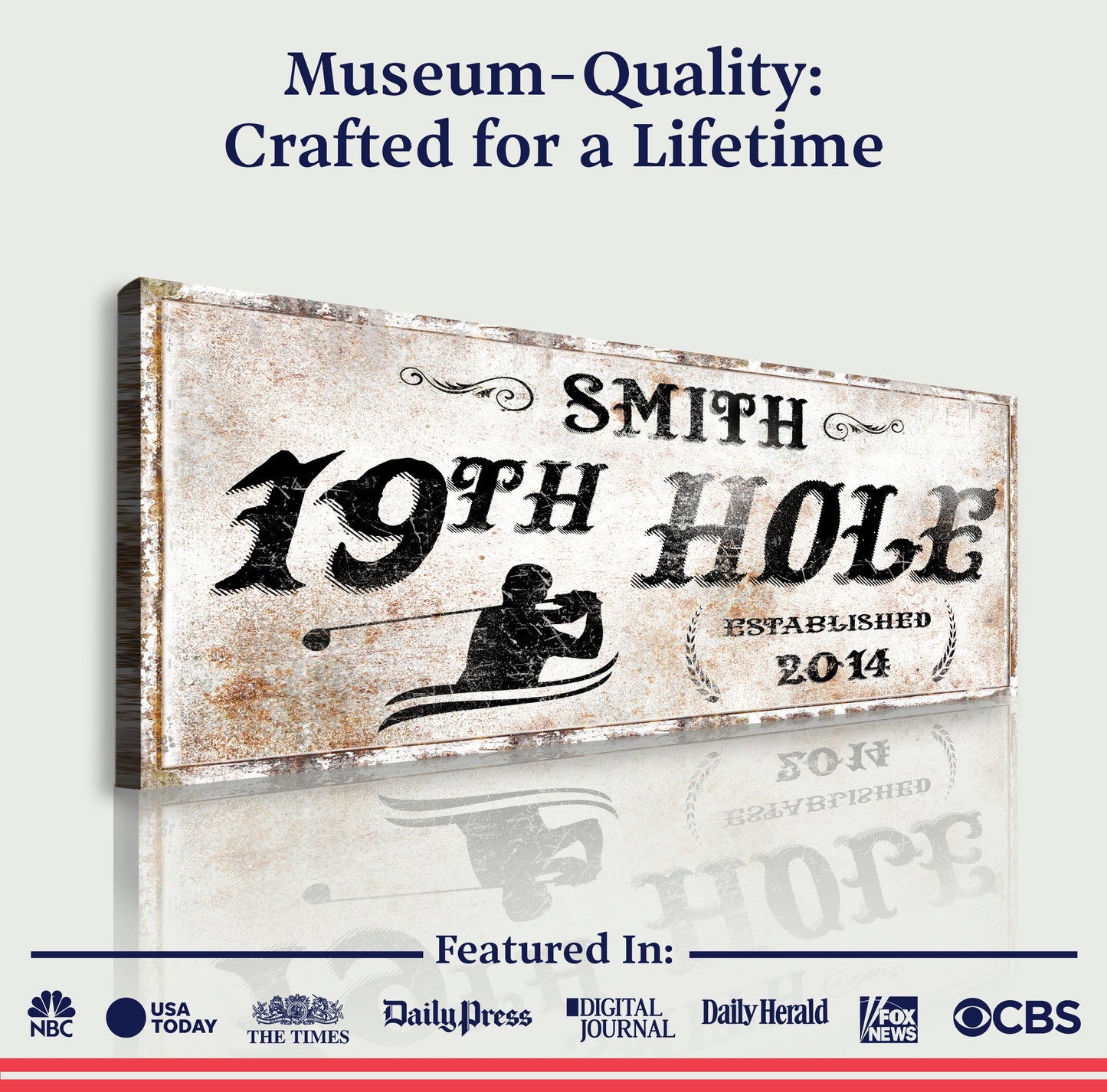 19th Hole Sign canvas by Tailored Canvases, rustic vintage golf sign with silhouette on Tampa Home & Garden Store