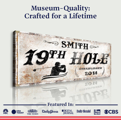 19th Hole Sign canvas by Tailored Canvases, rustic vintage golf sign with silhouette on Tampa Home & Garden Store