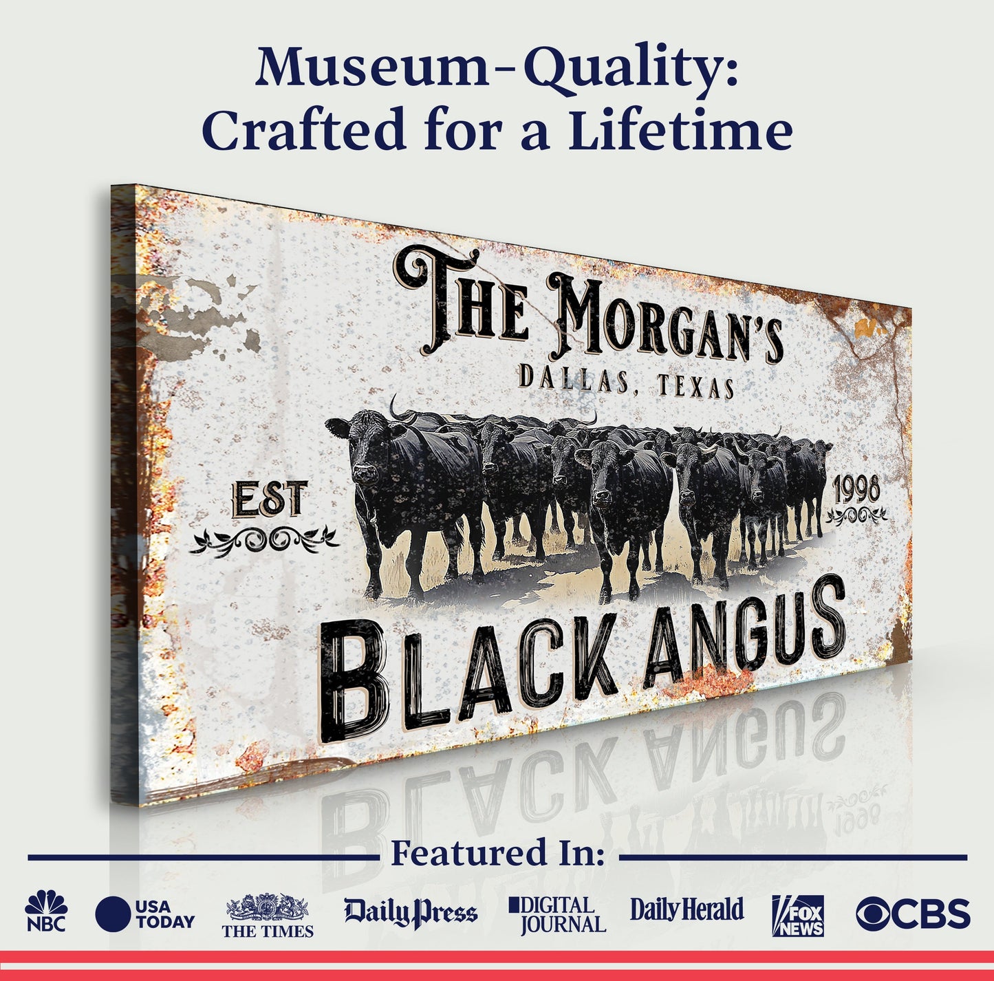 Canvas sign Personalized Black Angus II Cattle Sign Tailored Canvases with cattle art on Tampa Home & Garden Store