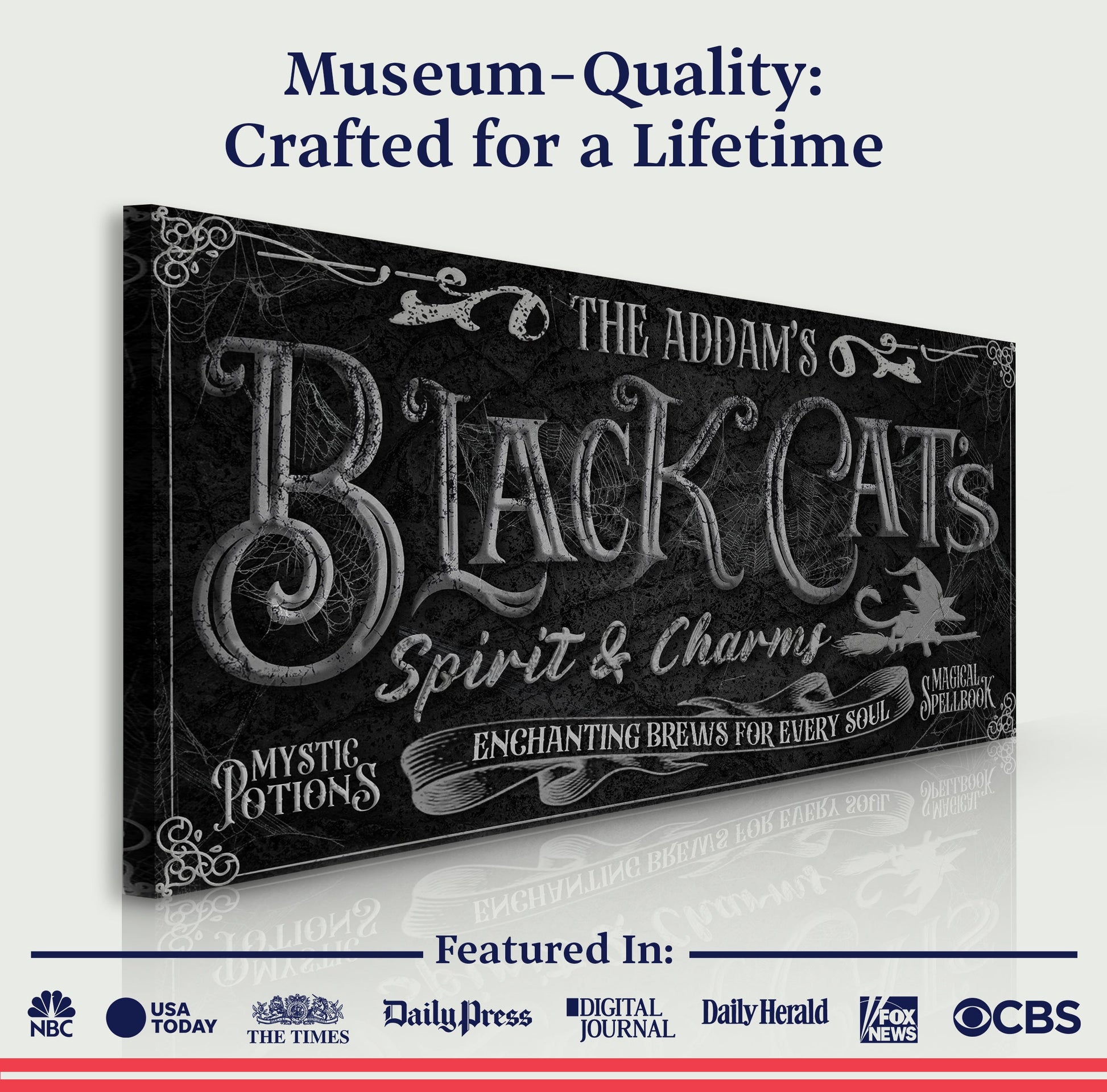 Canvas sign Black Cat’s Spirits & Charms Bar Halloween Sign II Tailored Canvases on Tampa Home & Garden Store