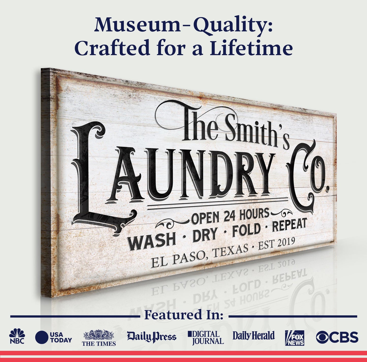 The Laundry Room Sign IX canvas crafting sign with wood backdrop and bold typography on Tampa Home & Garden Store