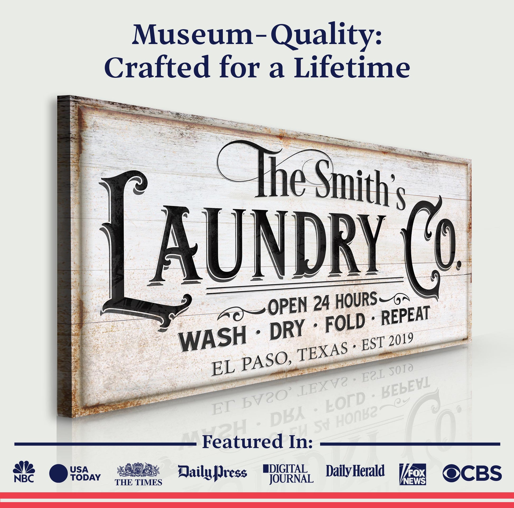 The Laundry Room Sign IX canvas crafting sign with wood backdrop and bold typography on Tampa Home & Garden Store