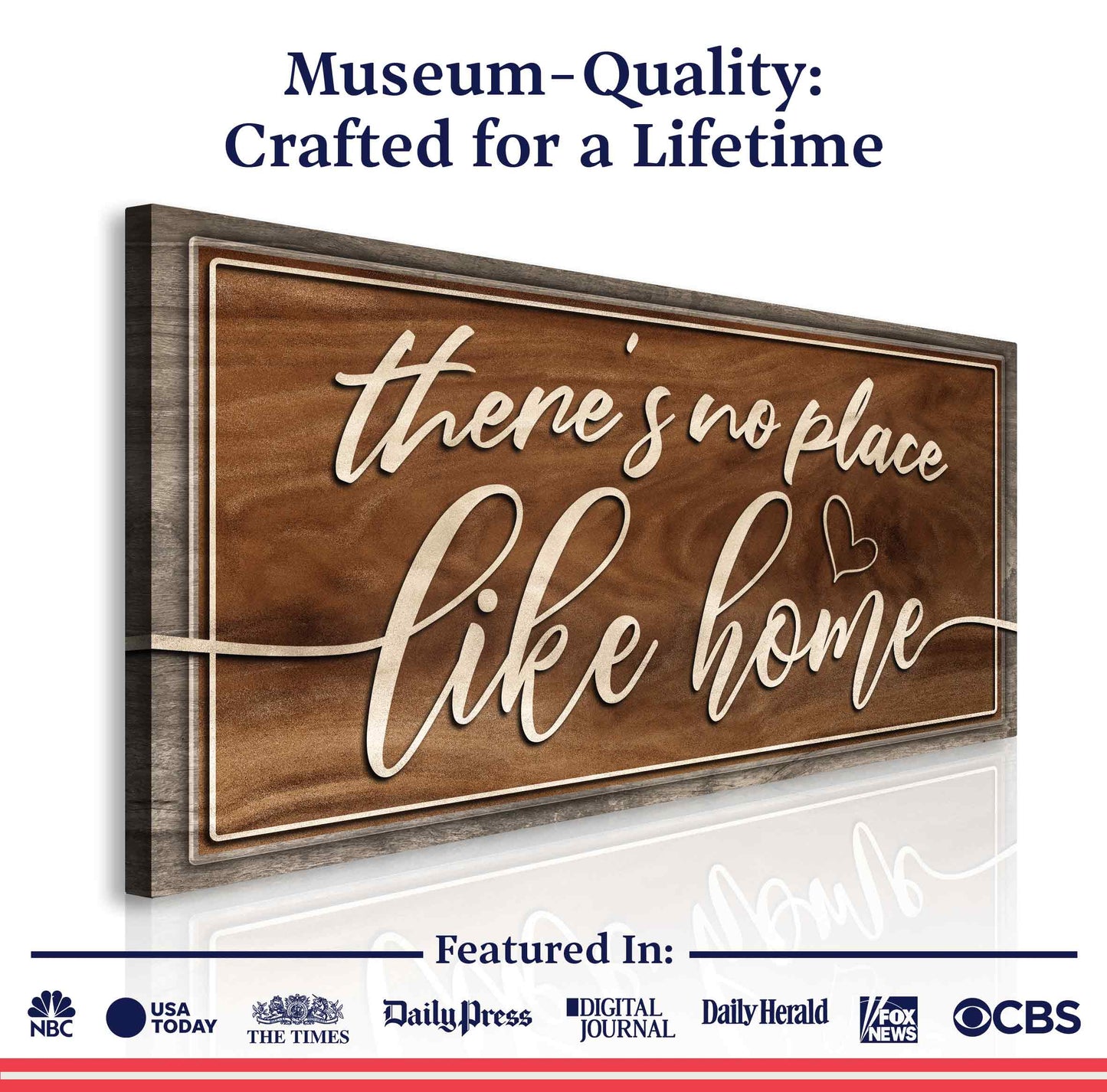 There's No Place Like Home canvas sign by Tailored Canvases with rustic wood frame on Tampa Home & Garden Store