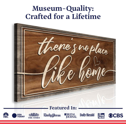 There's No Place Like Home canvas sign by Tailored Canvases with rustic wood frame on Tampa Home & Garden Store