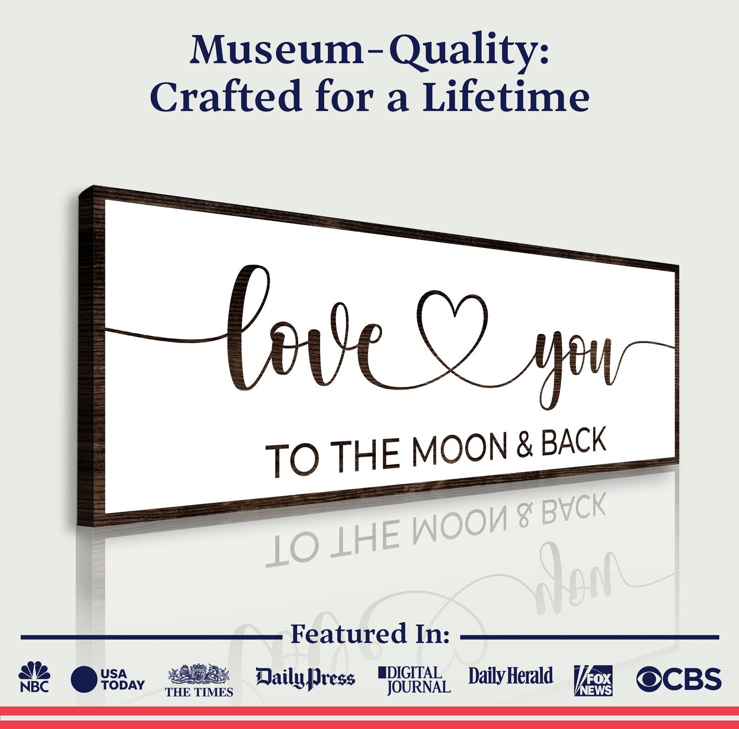 Love You To The Moon And Back Sign II crafting canvas by Tailored Canvases, wood framed sign on Tampa Home & Garden Store