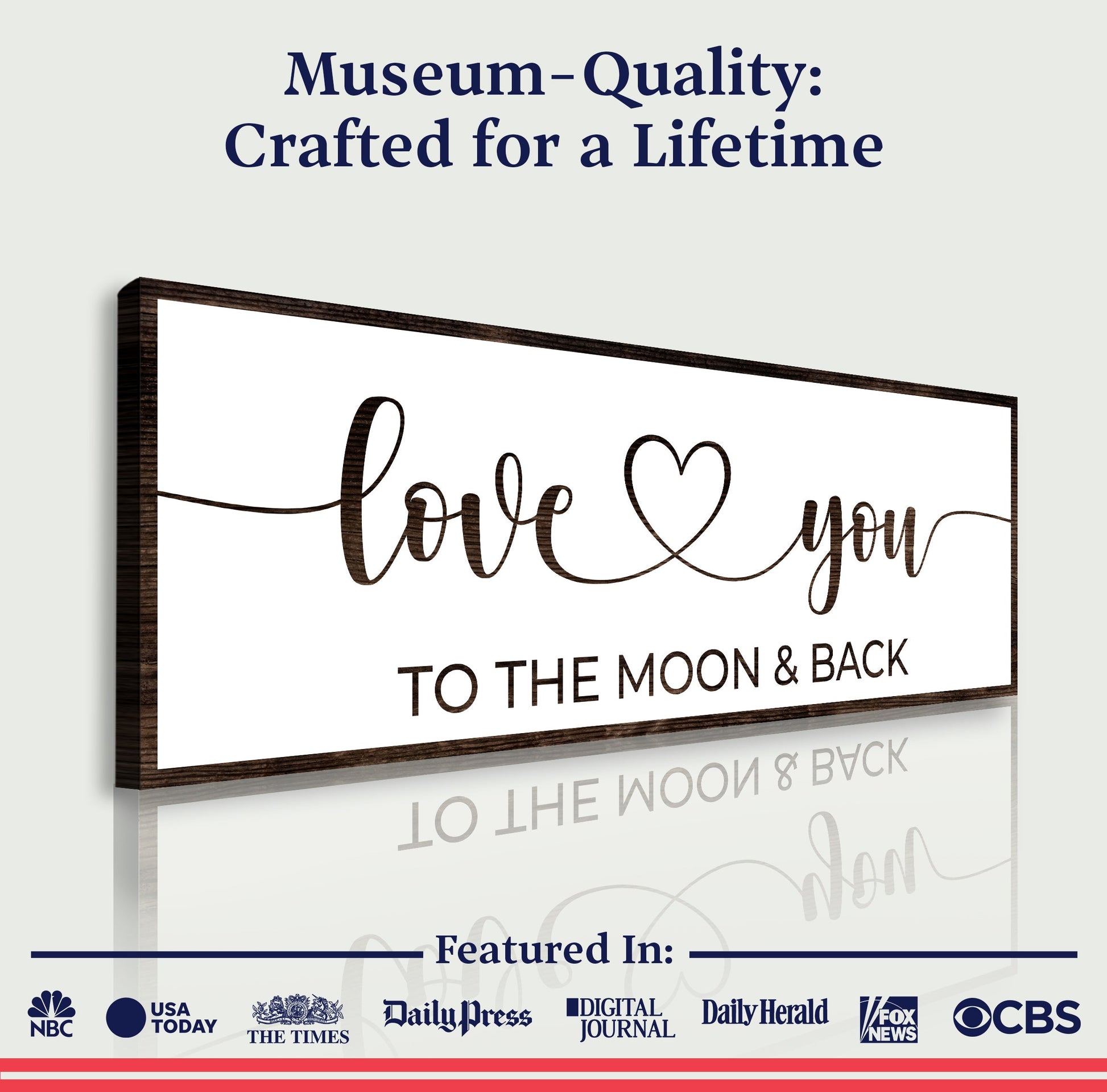 Love You To The Moon And Back Sign II crafting canvas by Tailored Canvases, wood framed sign on Tampa Home & Garden Store