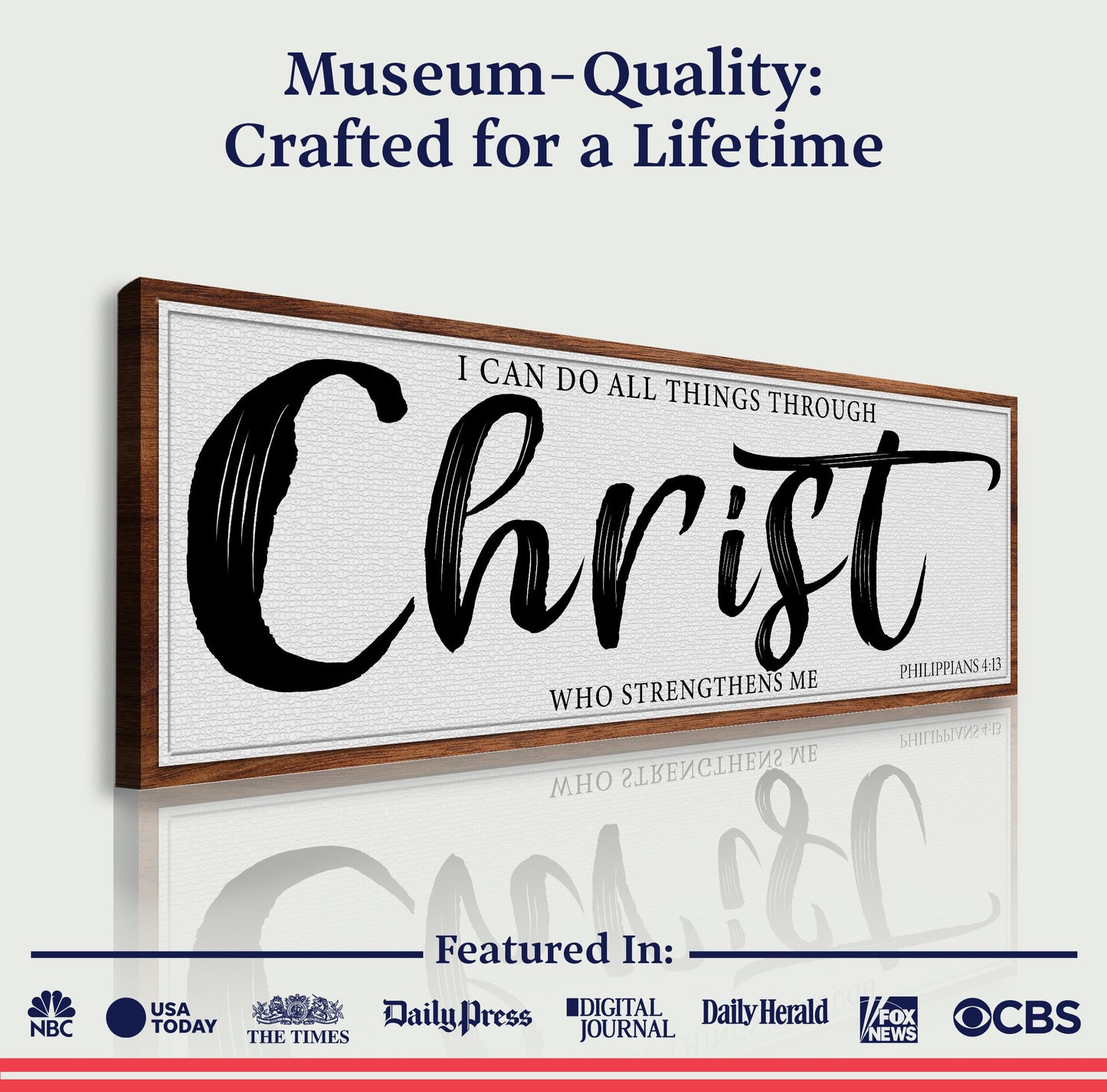 Canvas faith sign I Can Do All Things Through Christ quote with wood frame on Tampa Home & Garden Store