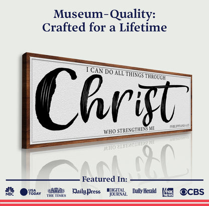 Canvas faith sign I Can Do All Things Through Christ quote with wood frame on Tampa Home & Garden Store