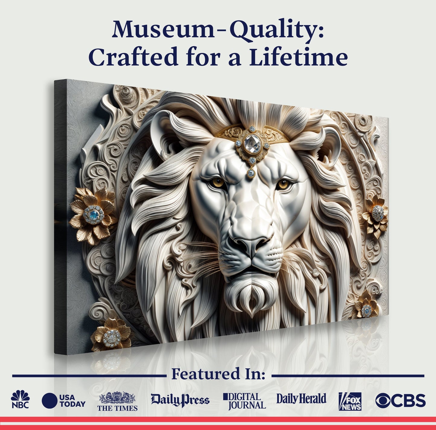 3D Majestic Lion Wall Art II canvas by Tailored Canvases; ornate lion with jeweled crown on Tampa Home & Garden Store
