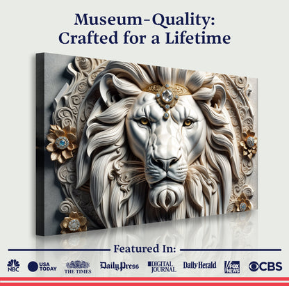 3D Majestic Lion Wall Art II canvas by Tailored Canvases; ornate lion with jeweled crown on Tampa Home & Garden Store