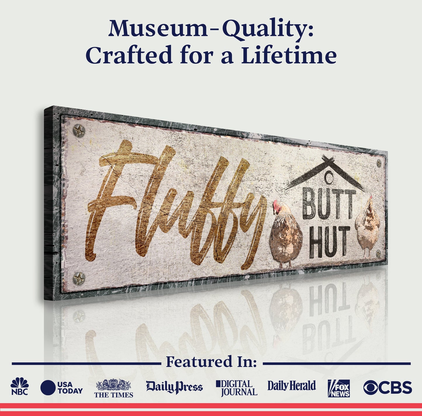 Fluffy Butt Hut Chicken Coop Sign II canvas by Tailored Canvases, rustic distressed crafting art on Tampa Home & Garden Store
