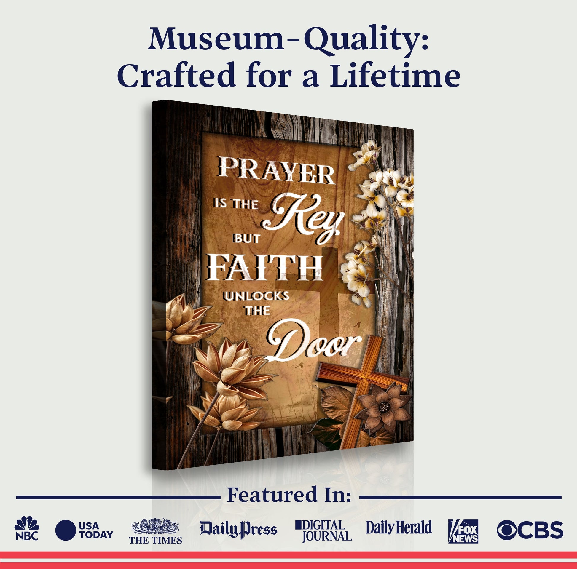 Tailored Canvases canvas sign Prayer is the Key but Faith unlocks the Door with floral accents on Tampa Home & Garden Store