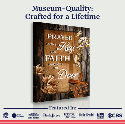 Tailored Canvases canvas sign Prayer is the Key but Faith unlocks the Door with floral accents on Tampa Home & Garden Store