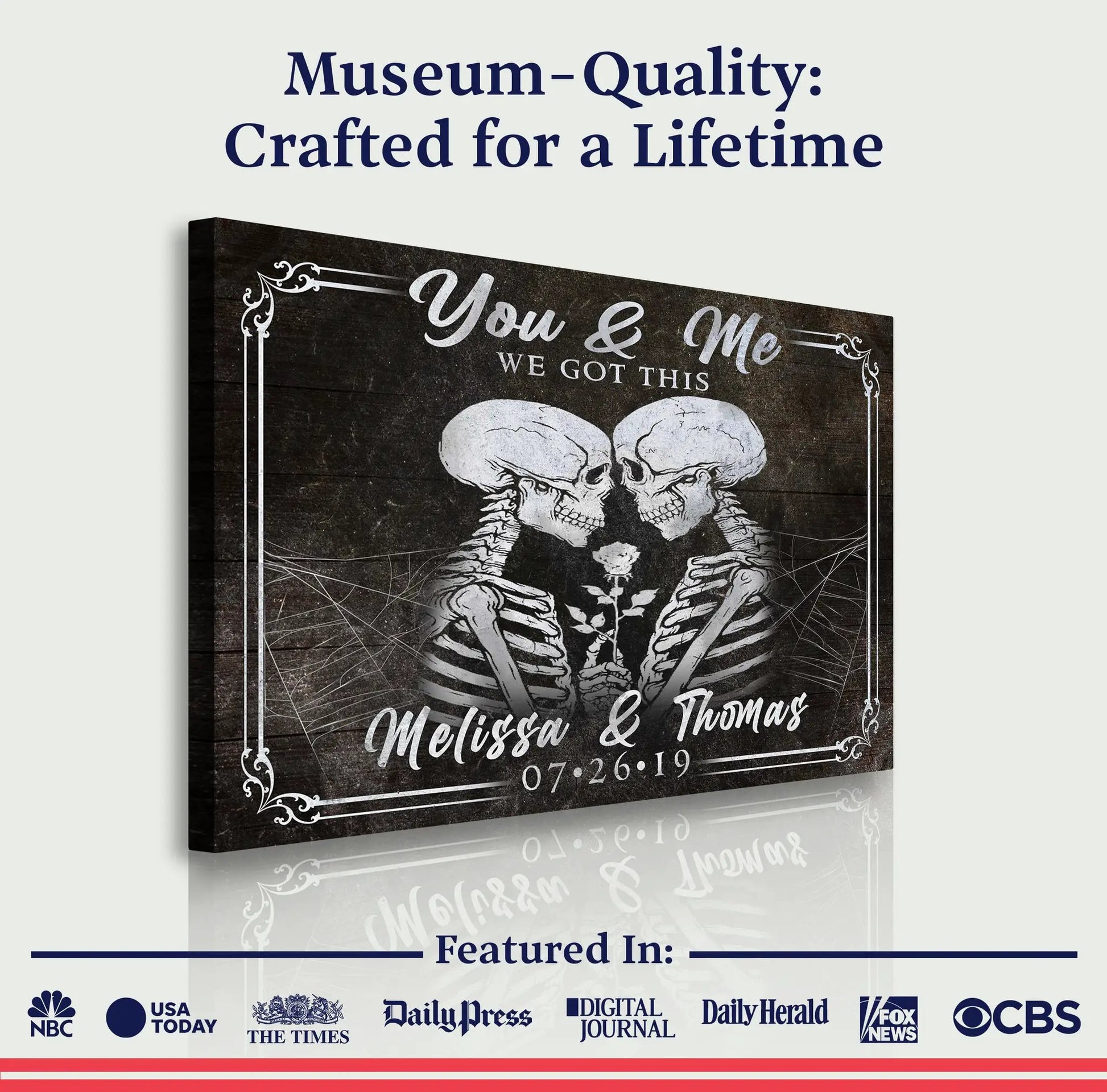 Canvas We Got This Skeleton Couple Sign II by Tailored Canvases; wood with two skeletons on Tampa Home & Garden Store