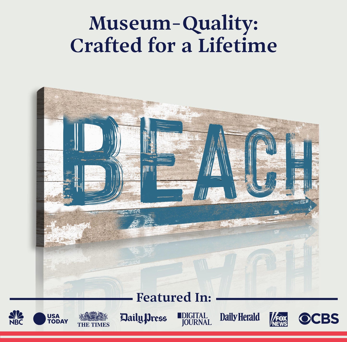 Beach House Sign V canvas by Tailored Canvases with weathered wood and blue lettering on Tampa Home & Garden Store