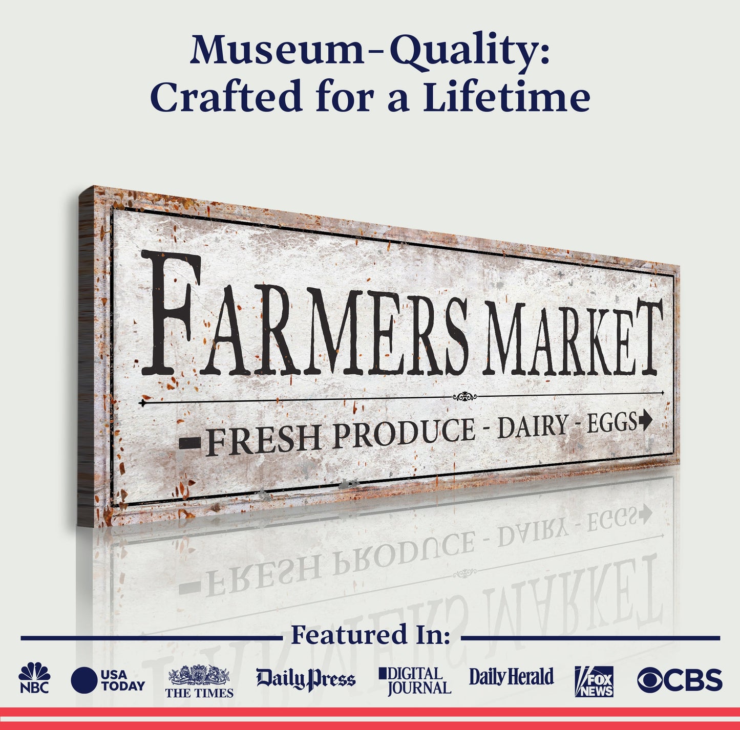 Farmers Market Sign III canvas by Tailored Canvases with rustic distressed typography on Tampa Home & Garden Store