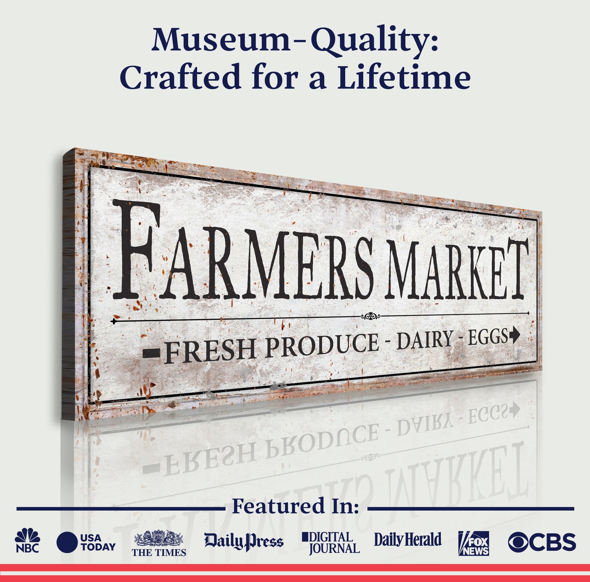 Farmers Market Sign III canvas by Tailored Canvases with rustic distressed typography on Tampa Home & Garden Store