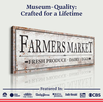 Farmers Market Sign III canvas by Tailored Canvases with rustic distressed typography on Tampa Home & Garden Store