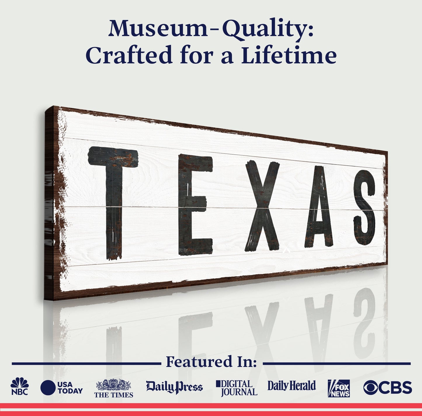 Texas Home Sign II canvas by Tailored Canvases, white wood sign with black lettering on Tampa Home & Garden Store