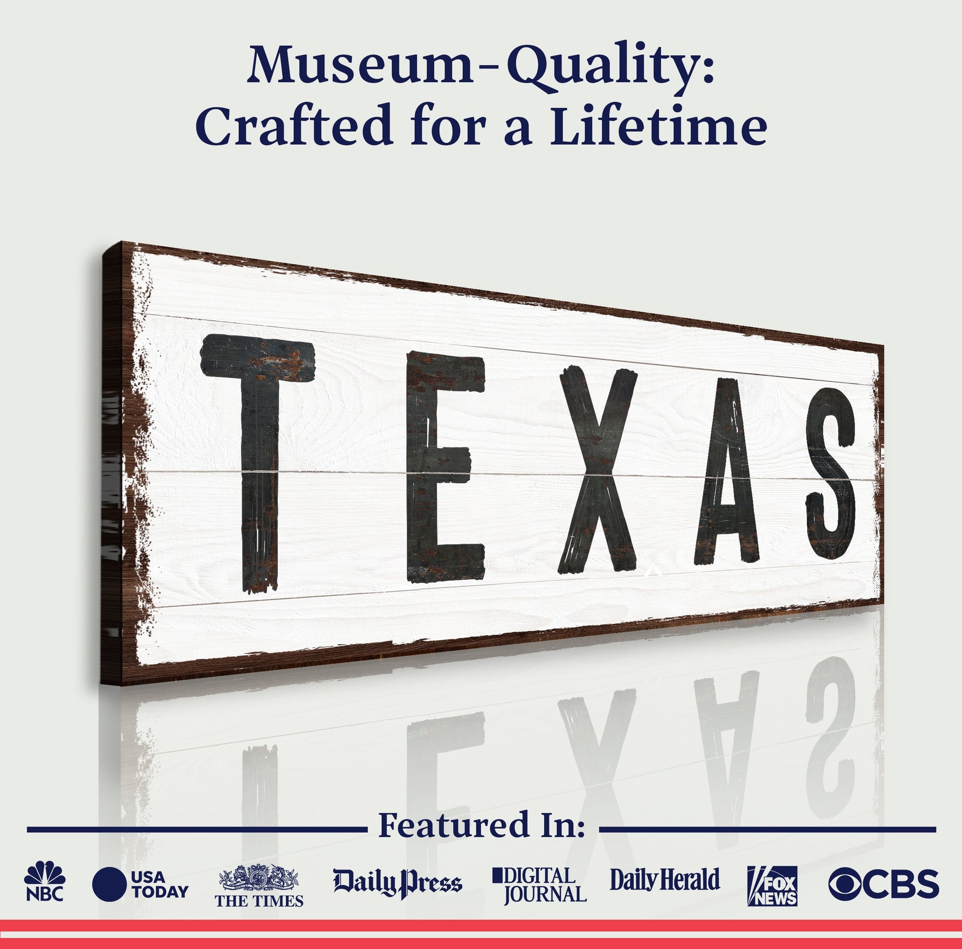 Texas Home Sign II canvas by Tailored Canvases, white wood sign with black lettering on Tampa Home & Garden Store