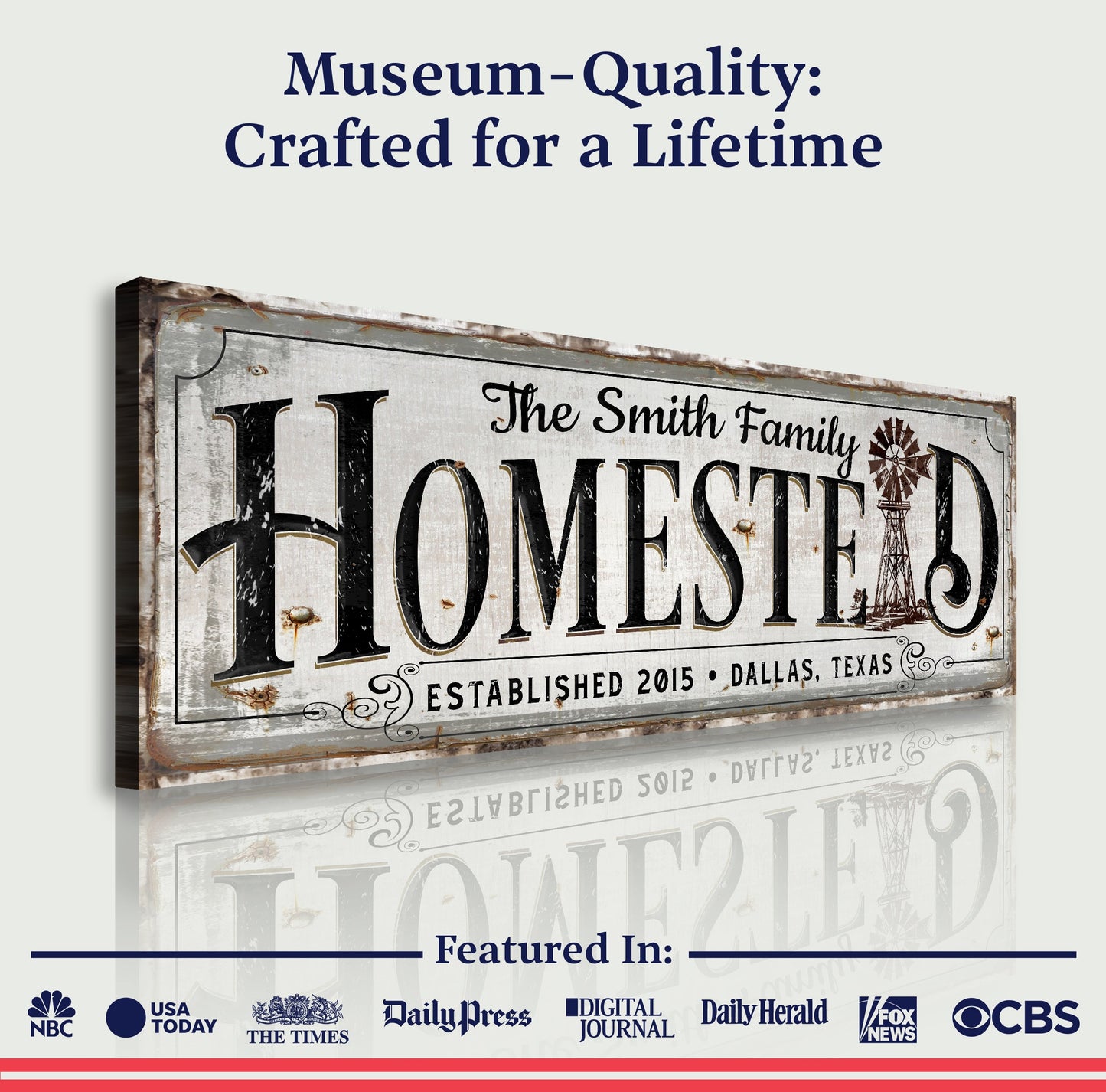 Vintage Rust Homestead Sign canvas by Tailored Canvases with distressed weathered metal look on Tampa Home & Garden Store