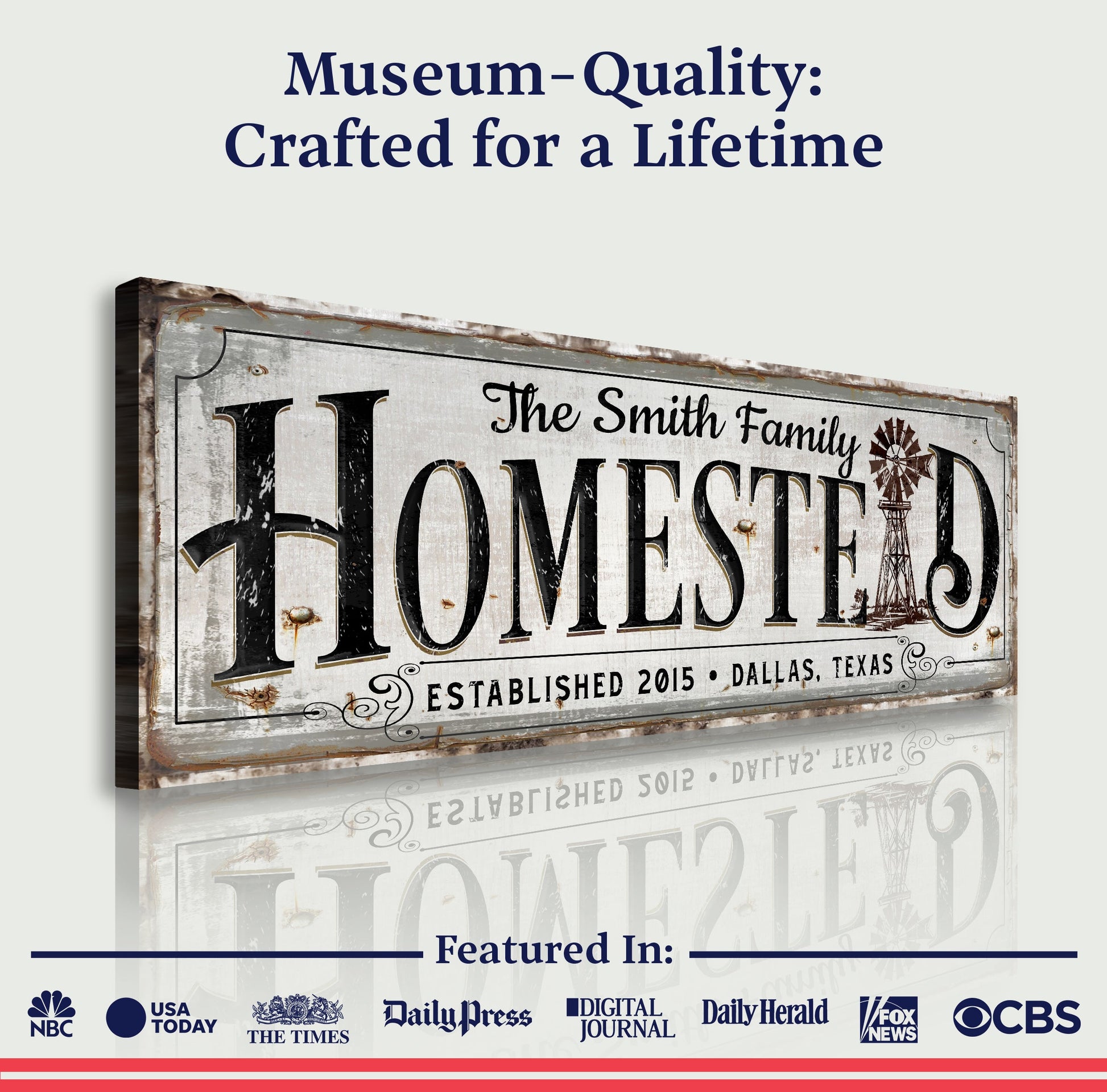 Vintage Rust Homestead Sign canvas by Tailored Canvases with distressed weathered metal look on Tampa Home & Garden Store