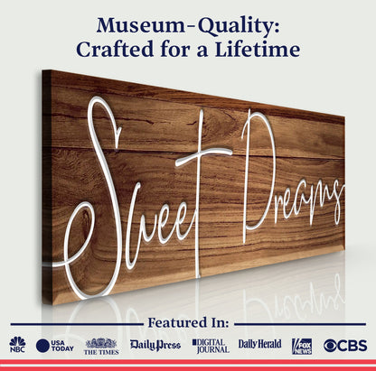 Sweet Dreams Sign VII canvas on wood plank with white script lettering Tailored Canvases on Tampa Home & Garden Store