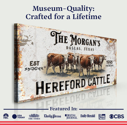 Personalized Hereford Cattle Sign II canvas by Tailored Canvases, rustic farm art on Tampa Home & Garden Store