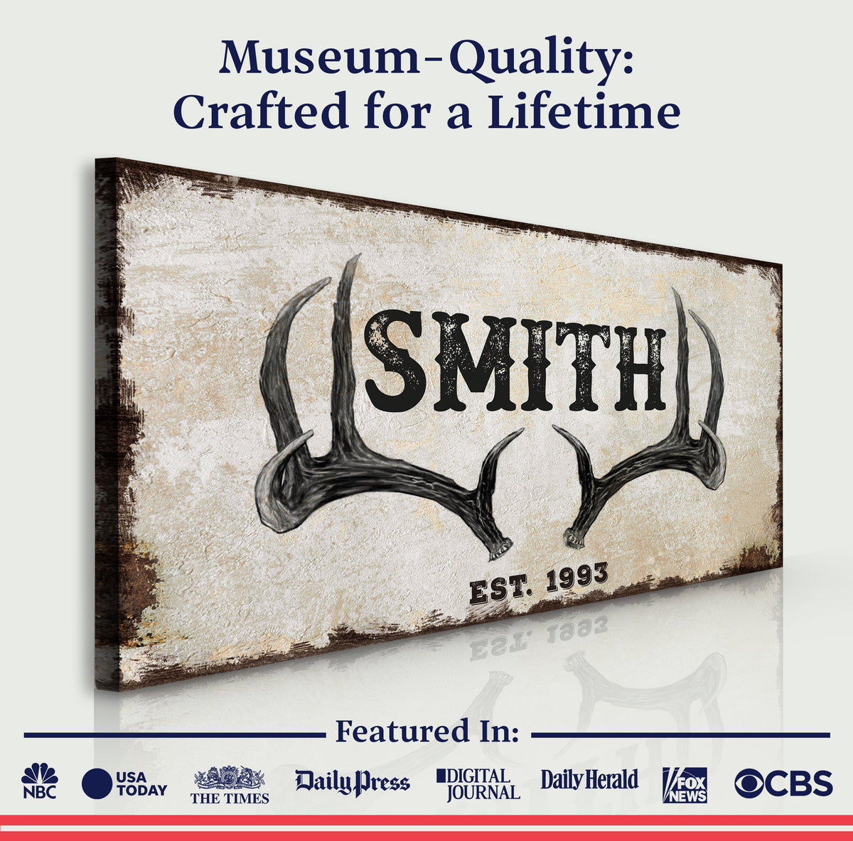 Rustic Family Antler Sign II Crafting Canvas by Tailored Canvases with dark antlers EST. 1993 on Tampa Home & Garden Store