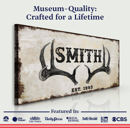 Rustic Family Antler Sign II Crafting Canvas by Tailored Canvases with dark antlers EST. 1993 on Tampa Home & Garden Store