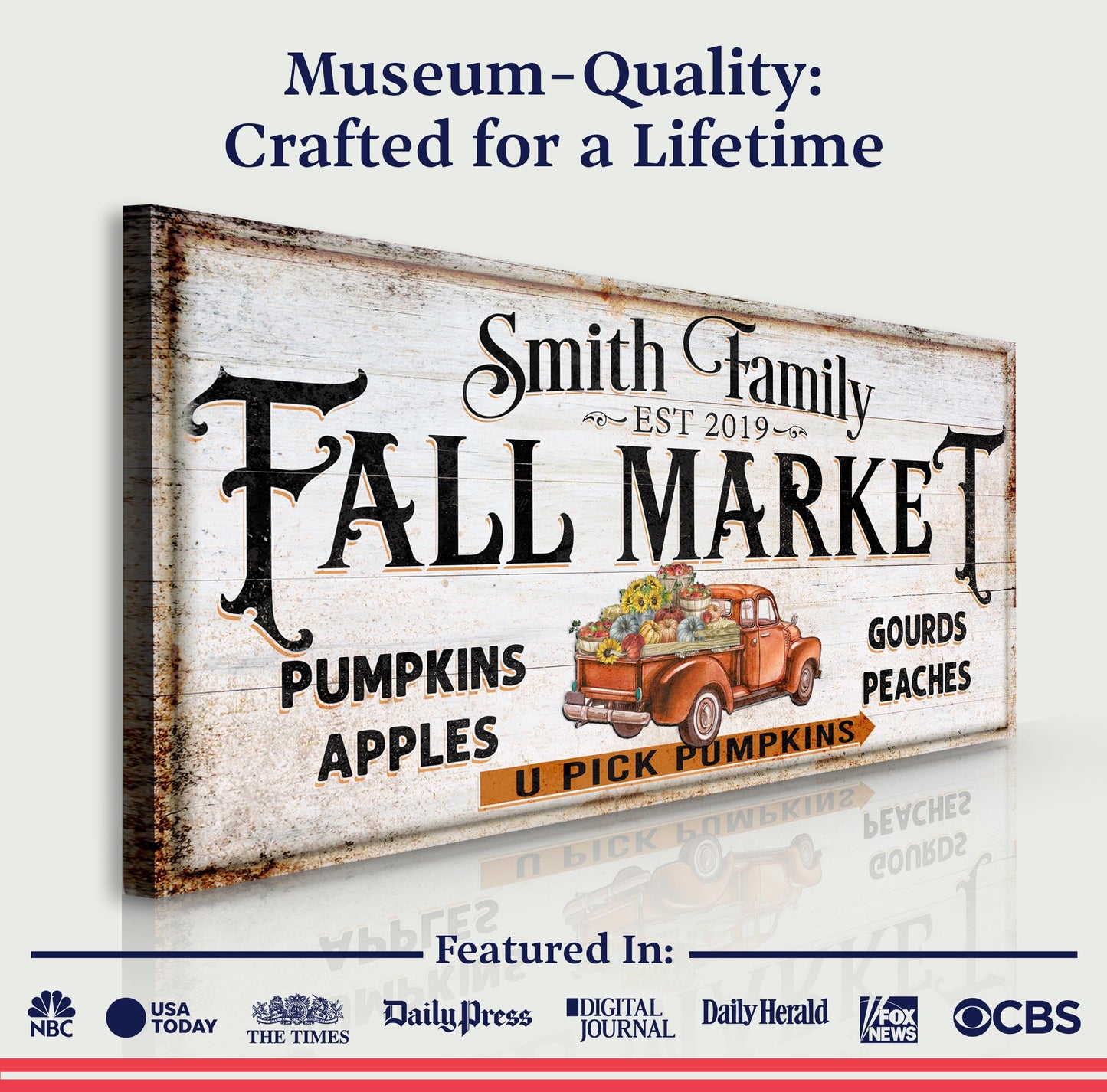 Fall Market Pumpkin Patch Sign canvas by Tailored Canvases with rustic wood and bold typography on Tampa Home & Garden Store