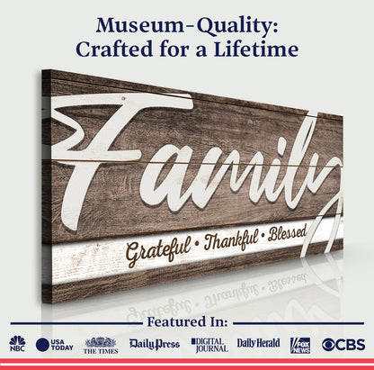 Grateful Thankful Blessed Family Sign III canvas on wood panel script Tailored Canvases on Tampa Home & Garden Store