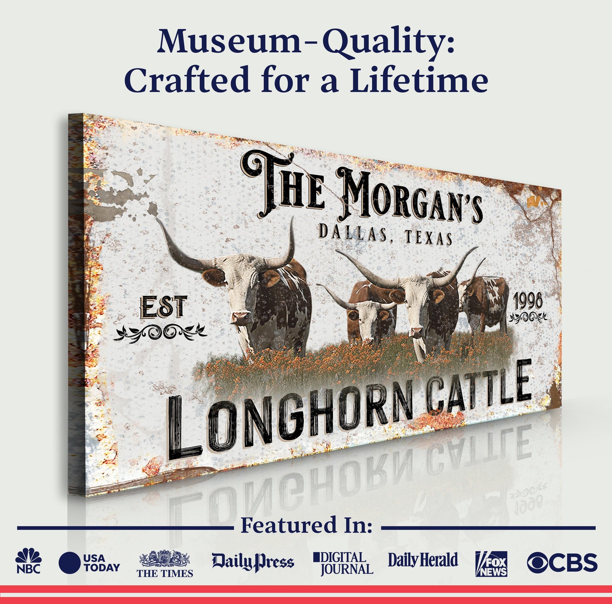 Personalized Long Horn Cattle Sign II canvas by Tailored Canvases, crafting canvas on Tampa Home & Garden Store