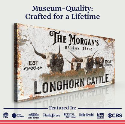 Personalized Long Horn Cattle Sign II canvas by Tailored Canvases, crafting canvas on Tampa Home & Garden Store