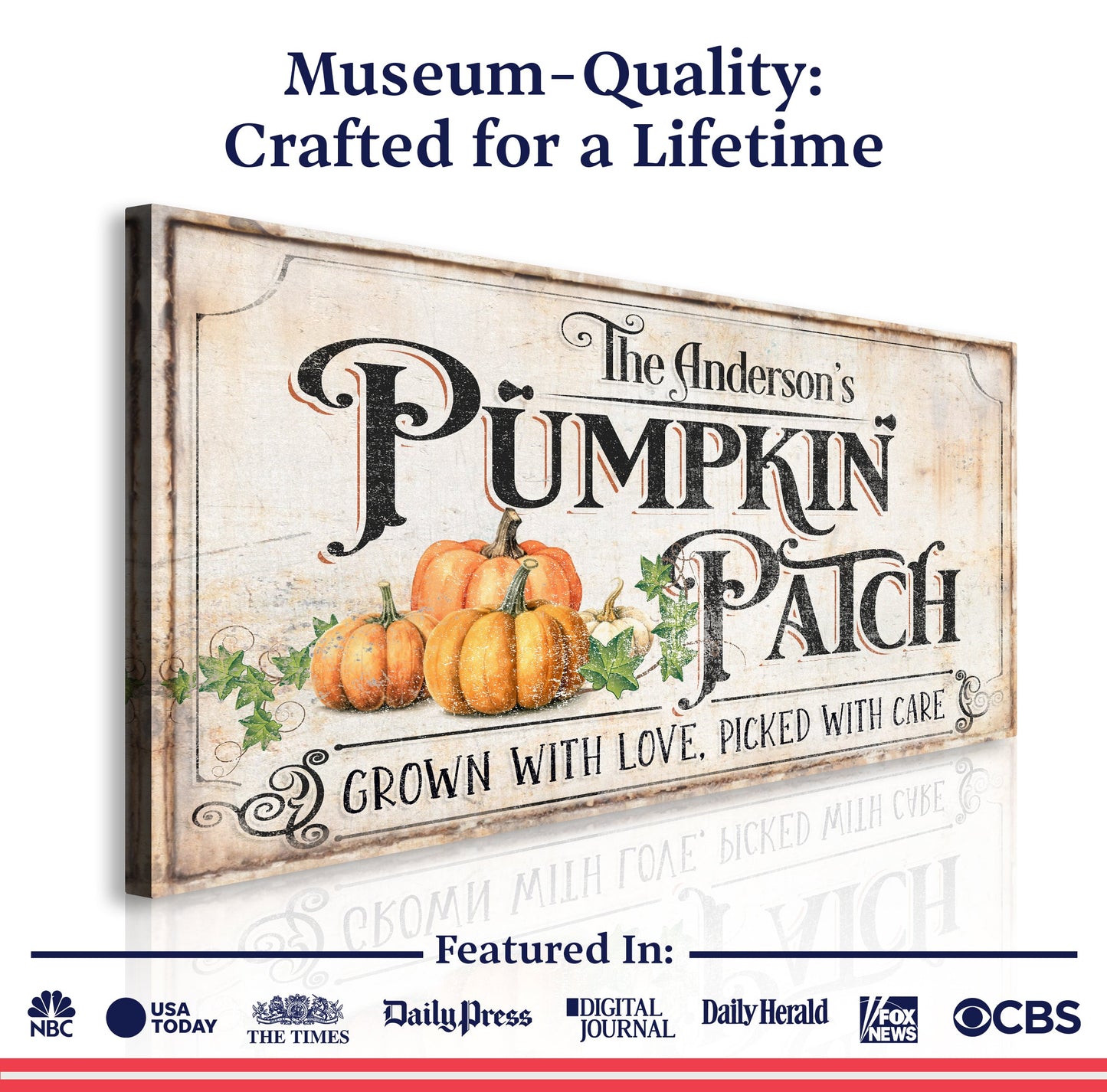 Personalized Pumpkin Patch Sign III canvas by Tailored Canvases featuring pumpkins on Tampa Home & Garden Store