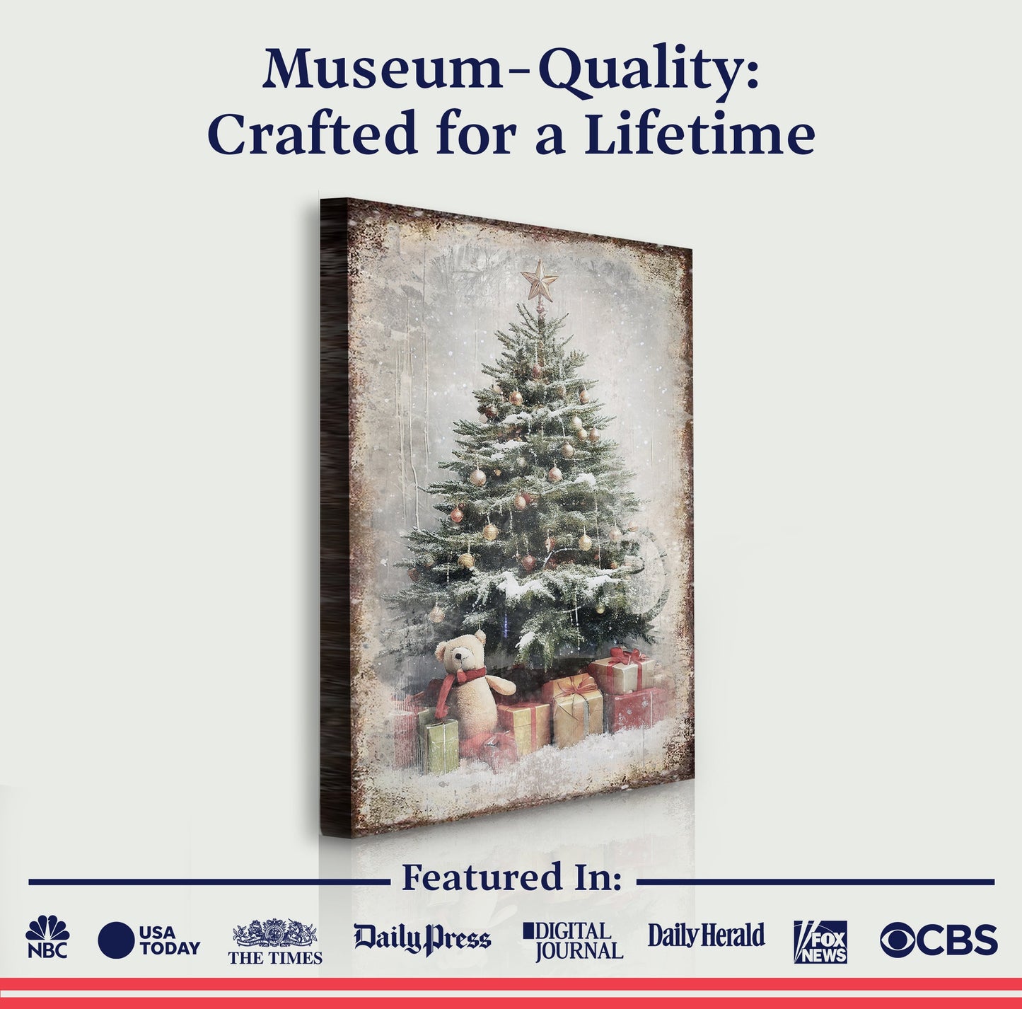 Vintage Christmas Tree With Gifts Wall Art II Canvas by Tailored Canvases, rustic border on Tampa Home & Garden Store