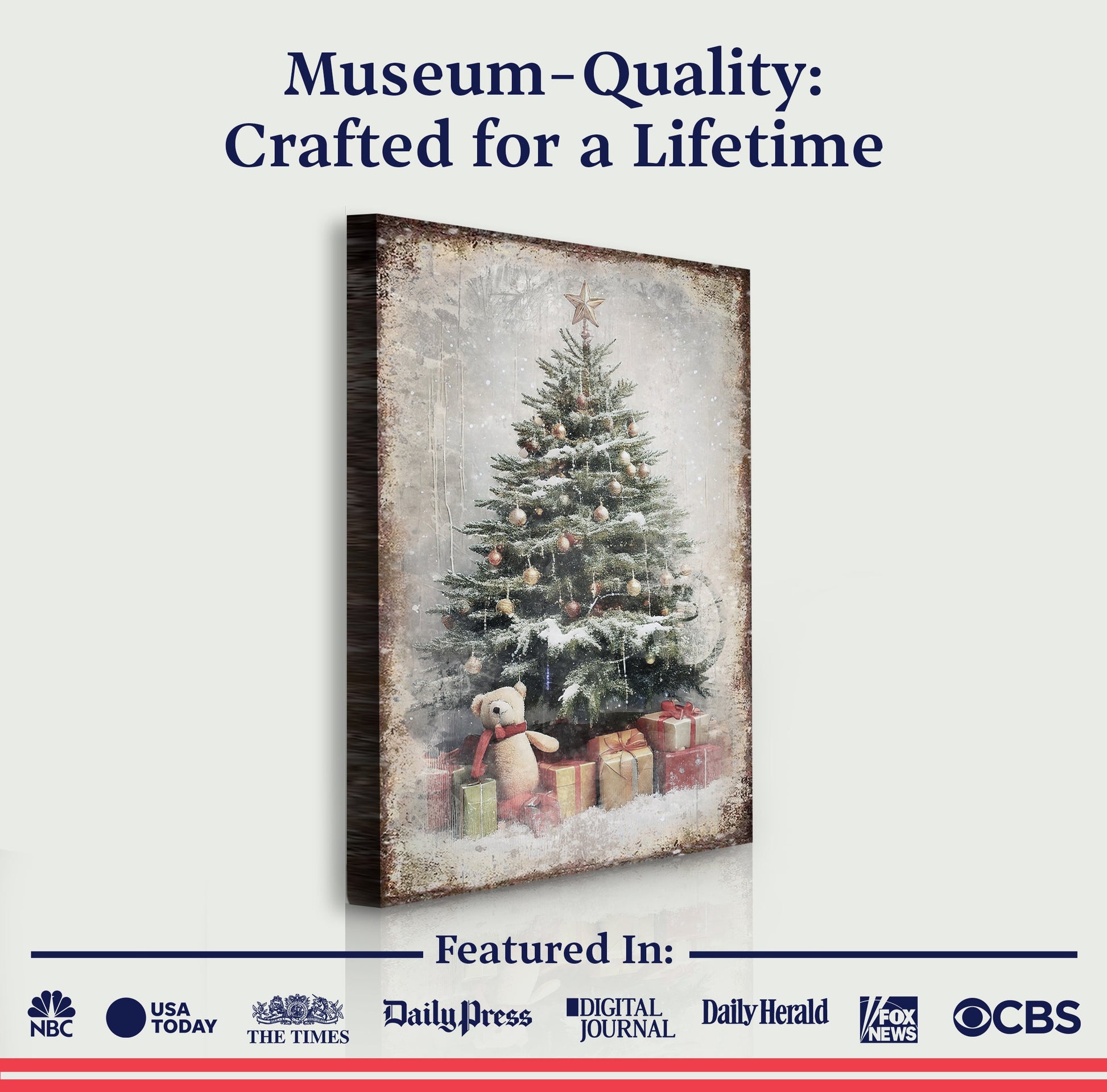 Vintage Christmas Tree With Gifts Wall Art II Canvas by Tailored Canvases, rustic border on Tampa Home & Garden Store