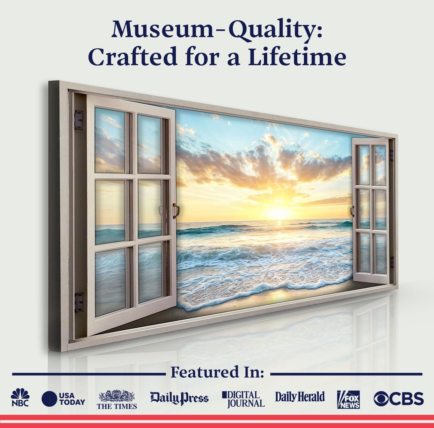 Sunrise Beach Window Scenery Wall Art canvas by Tailored Canvases, sunrise through window on Tampa Home & Garden Store