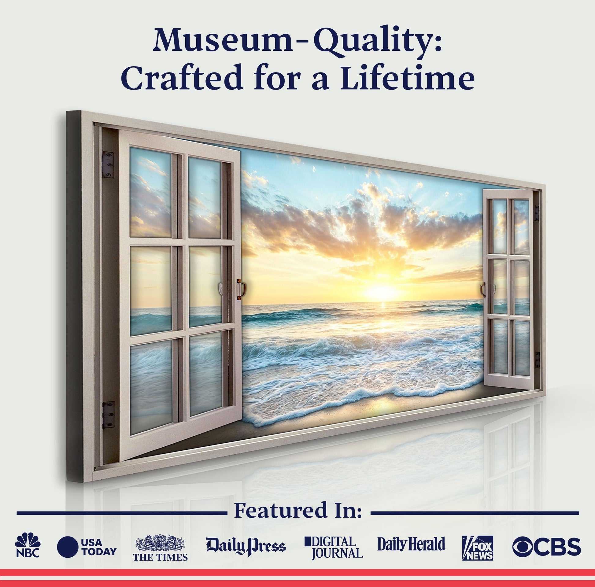 Sunrise Beach Window Scenery Wall Art canvas by Tailored Canvases, sunrise through window on Tampa Home & Garden Store