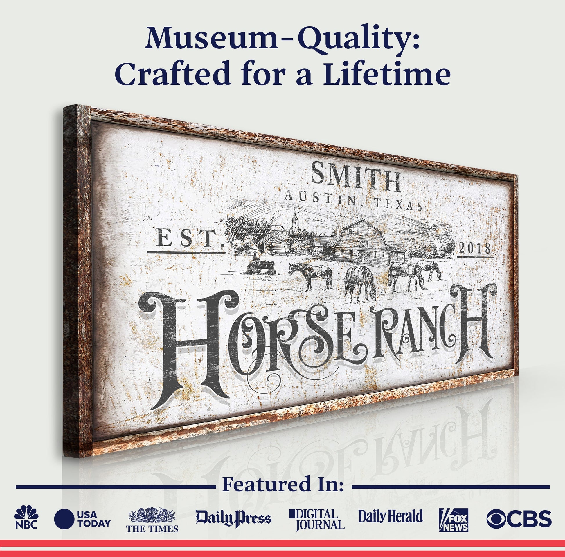 Canvas Rustic Vintage Horse Ranch Farmhouse Sign III with a weathered wood frame on Tampa Home & Garden Store