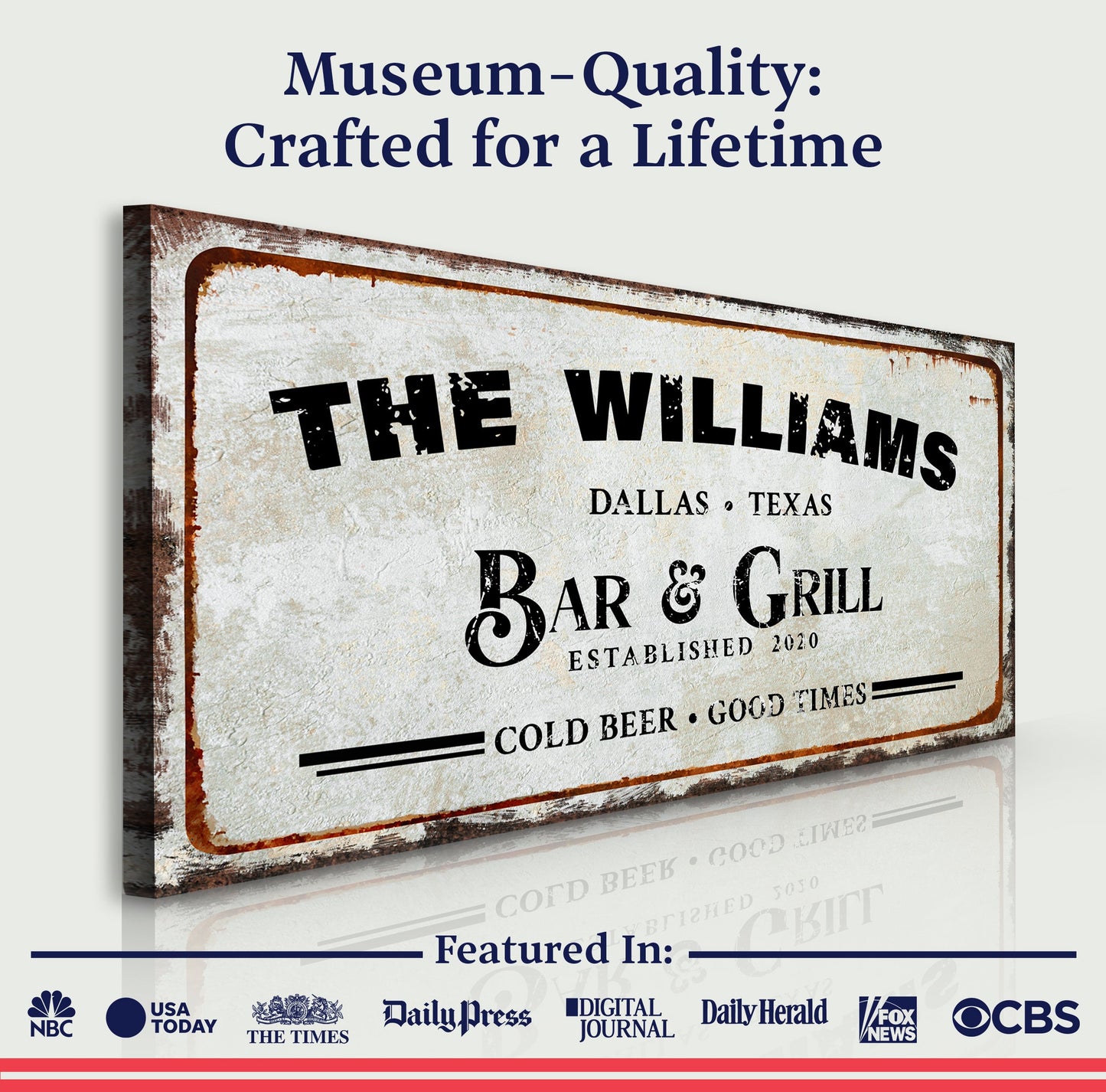 Bar & Grill Sign VII canvas; Tailored Canvases vintage plaque reads THE WILLIAMS BAR & GRILL on Tampa Home & Garden Store