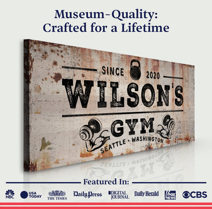 Gym Sign VI canvas by Tailored Canvases, distressed weathered vintage gym sign on Tampa Home & Garden Store