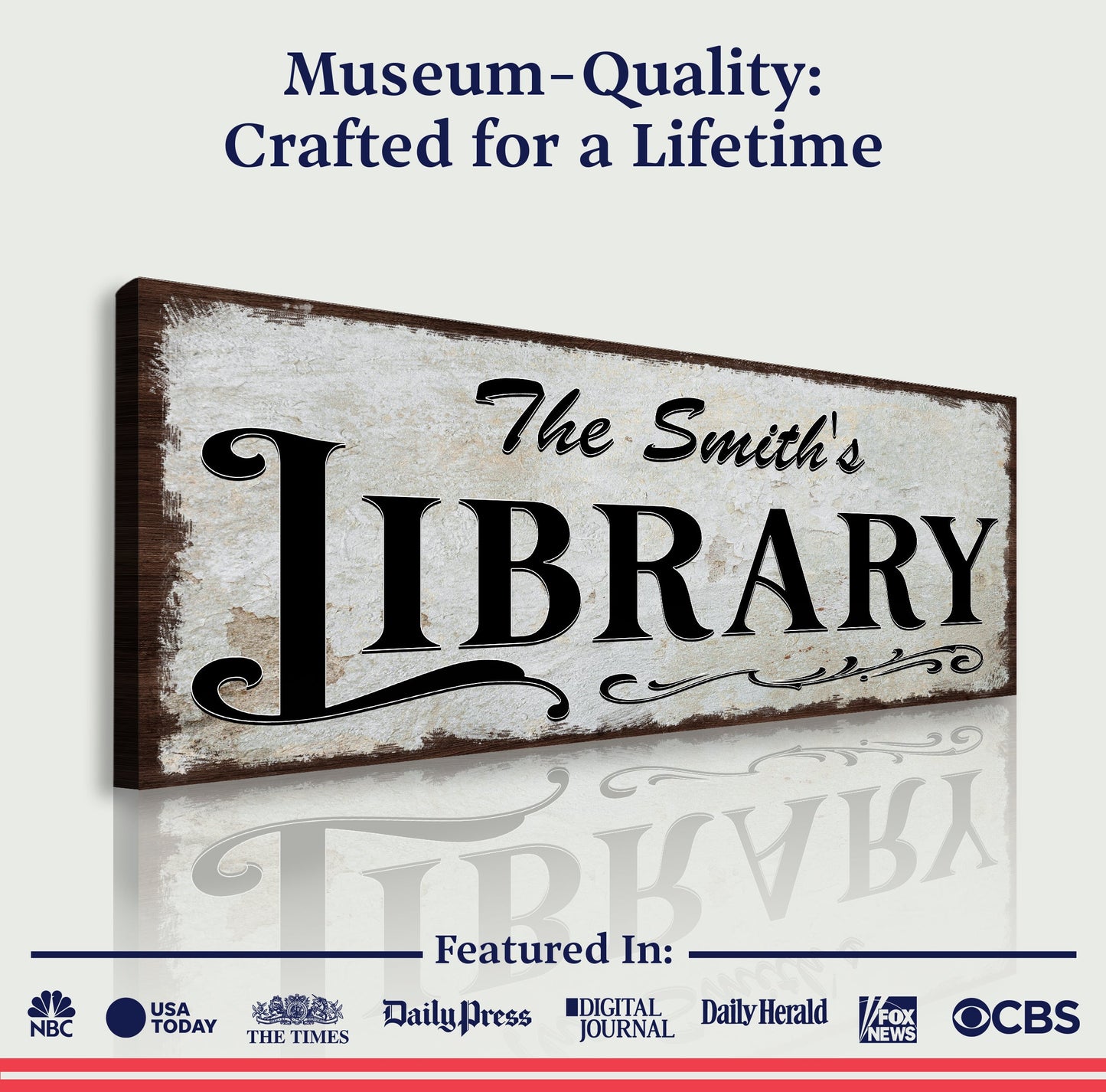 Personalized Library Sign III canvas by Tailored Canvases with vintage LIBRARY lettering on Tampa Home & Garden Store