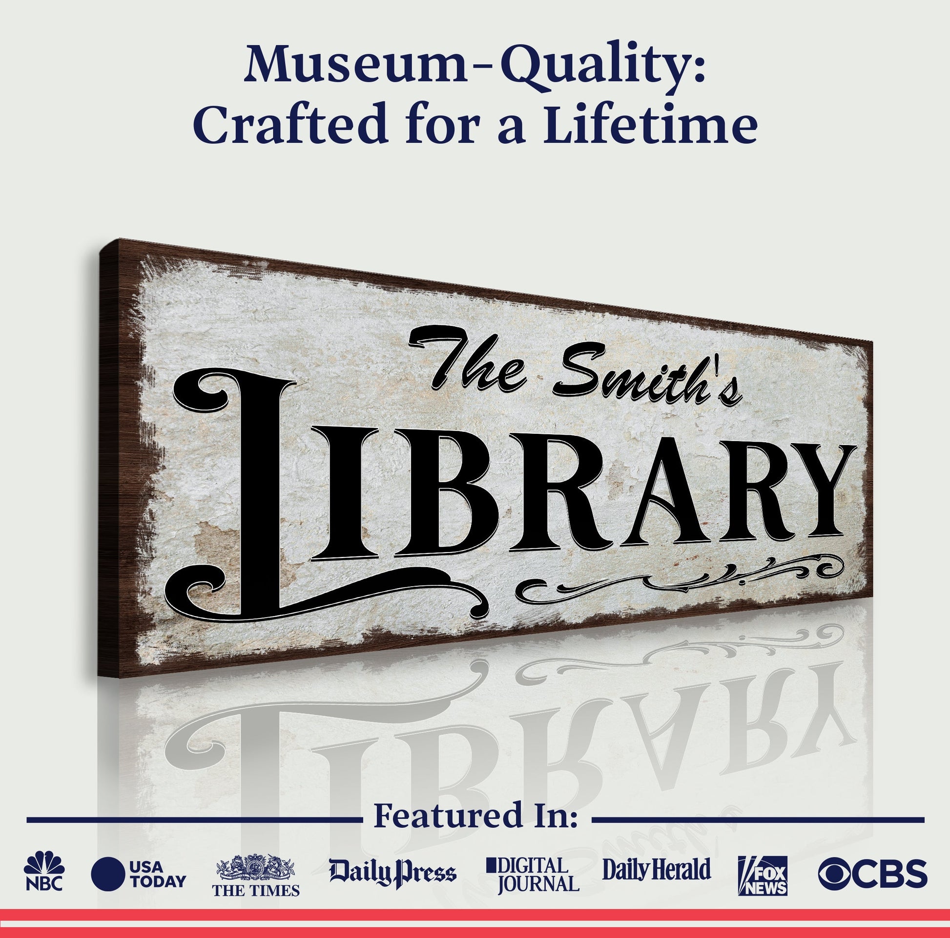 Personalized Library Sign III canvas by Tailored Canvases with vintage LIBRARY lettering on Tampa Home & Garden Store